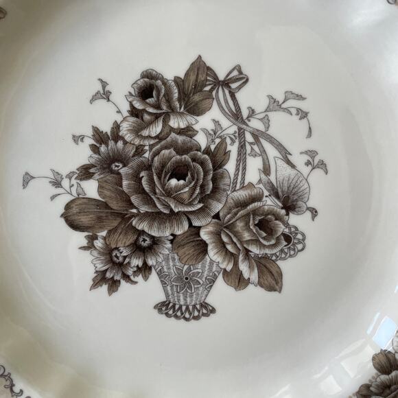 4pc Palate & Plate Victorian BROWN Rose Floral 10.5" Dinner Plates Scalloped New - Picture 8 of 15